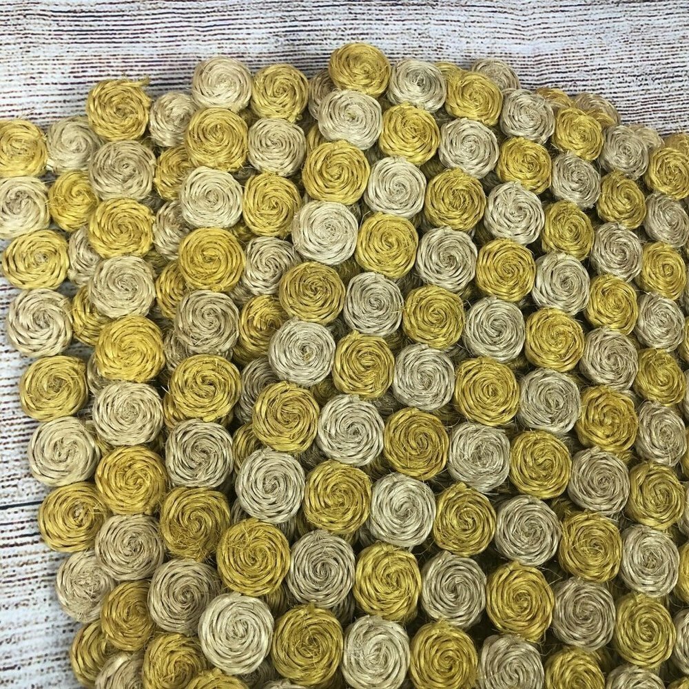 Woven Wicker Circles Placemats 15.5" x 11.5" Golden Yellow White Vintage Lot 4